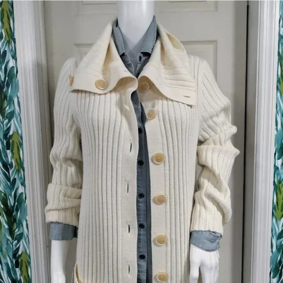 Banana Republic Italian Wool Cardigan L Ribbed Lagenlook Woolblend Preppy - Picture 5 of 11